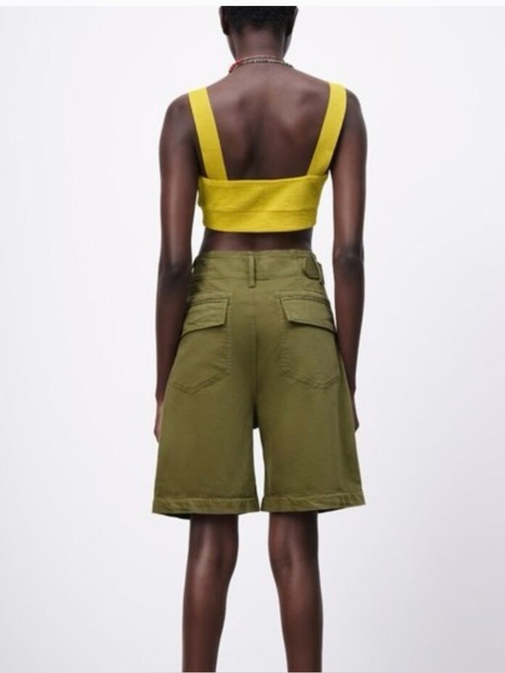 Zara High-Waist Belted Asymmetric Snap Utility Bermuda Shorts Womens Medium - Picture 3 of 9